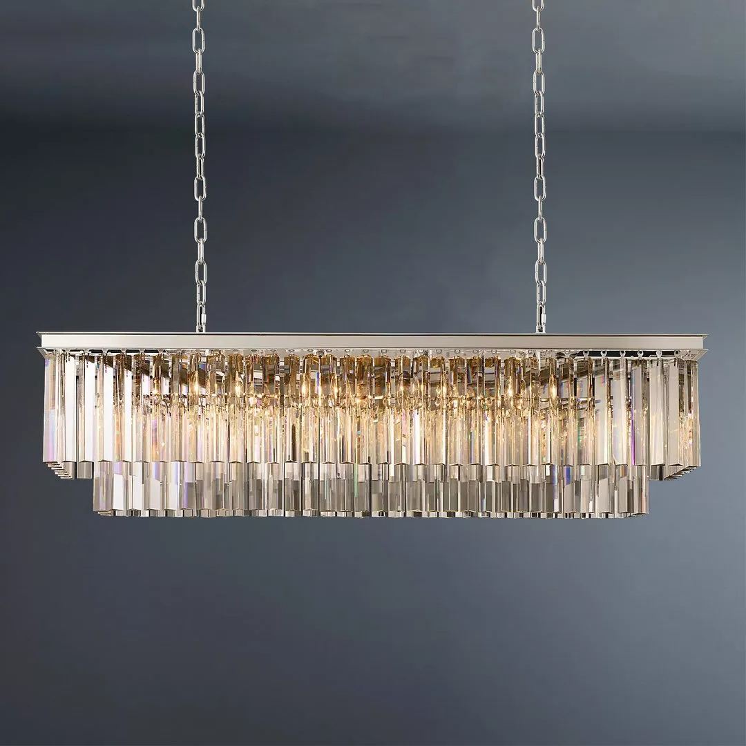 2-Tier Crystal 1920s Odeon Rectangular Chandelier L40"