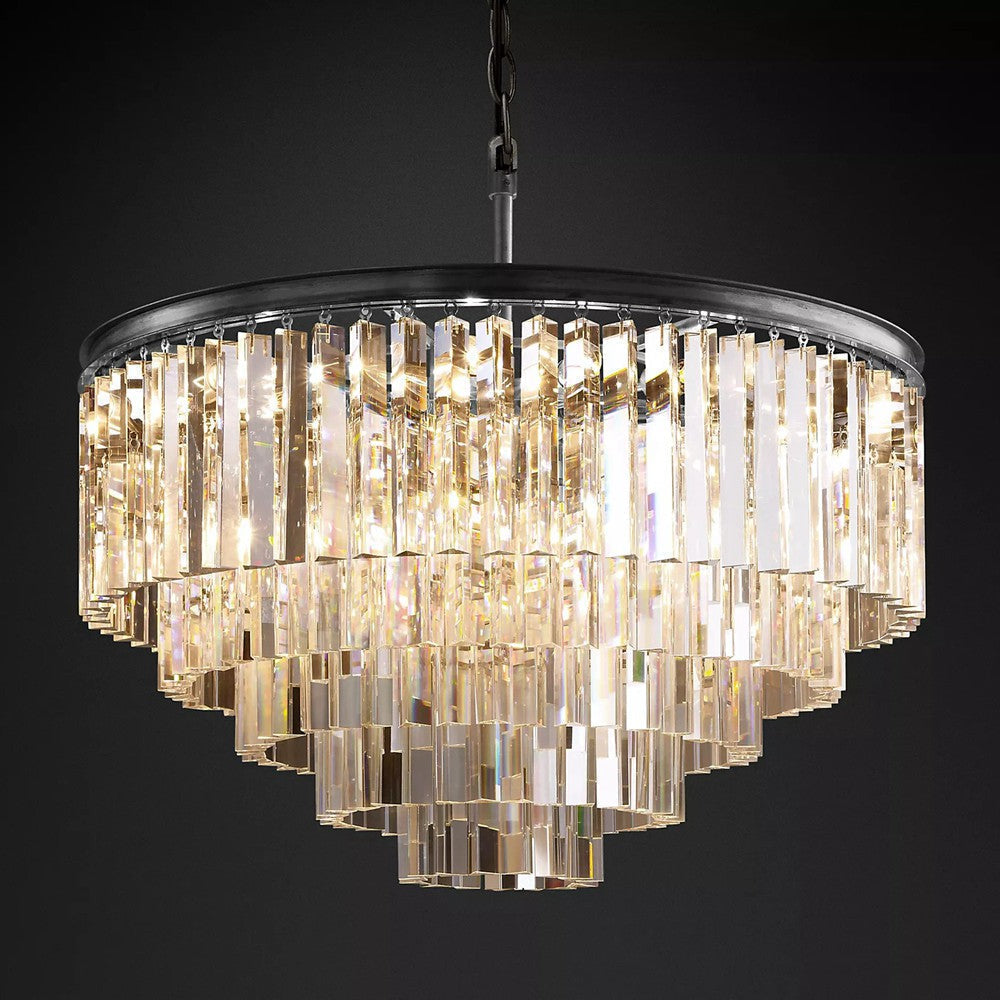 Multi-tier Crystal 1920s Odeon Round Chandelier Modern Lighting D32"