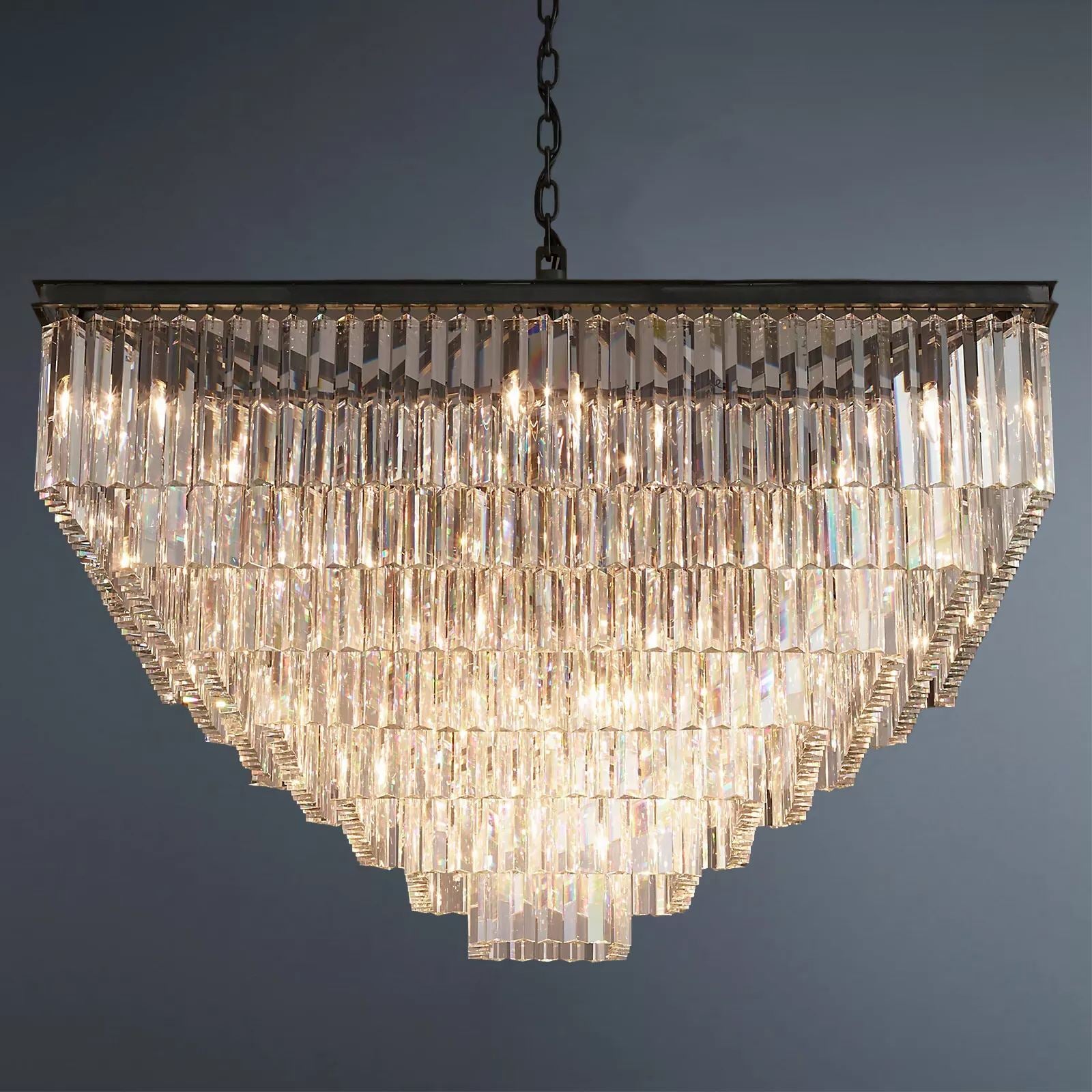Multi-tier 1920s Odeon Crystal Rectangular Chandelier Modern Lighting 47"