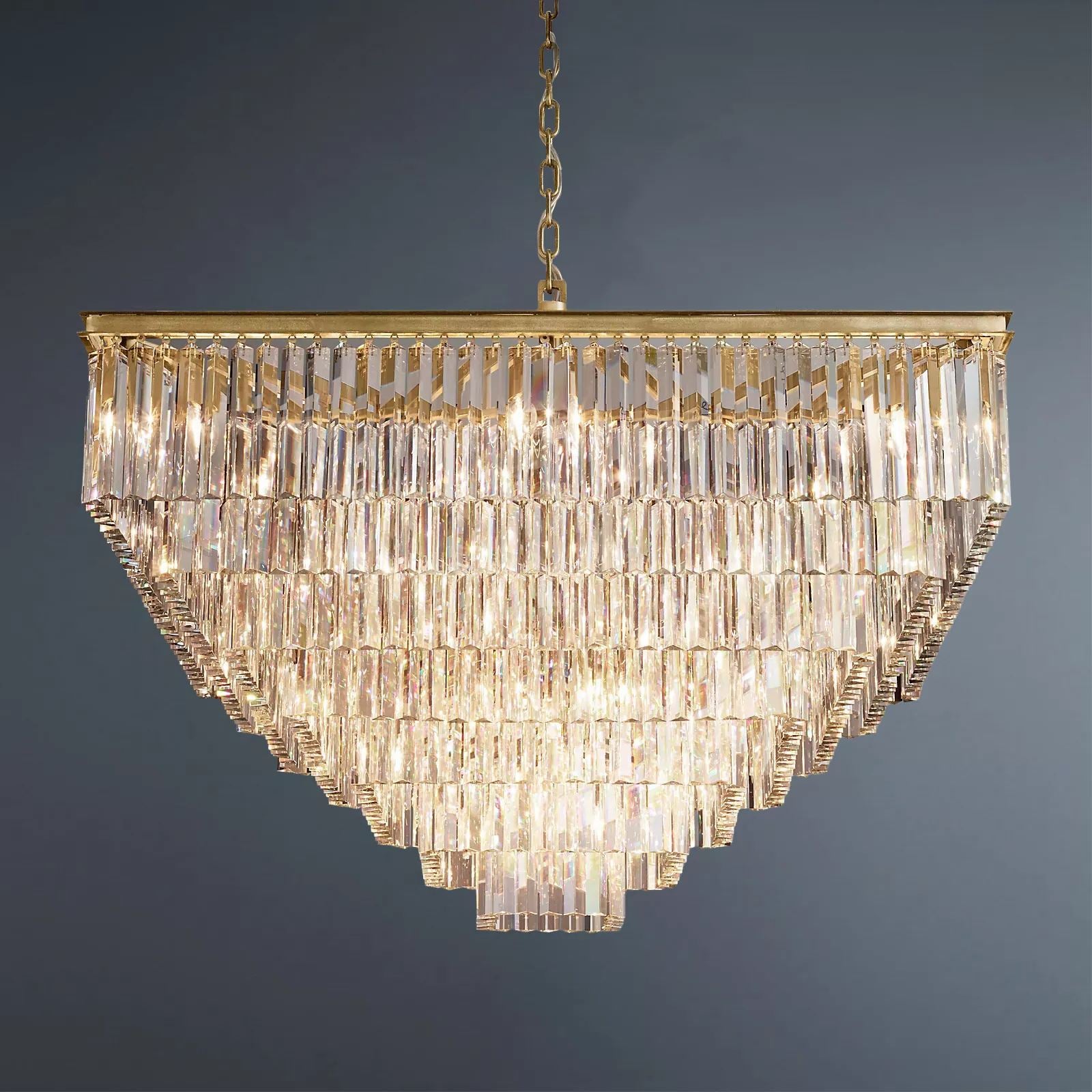 Multi-tier 1920s Odeon Crystal Rectangular Chandelier Modern Lighting 47"