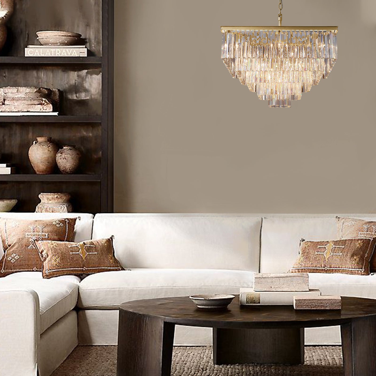 Multi-tier 1920s Odeon Crystal Rectangular Chandelier Modern Lighting 22"