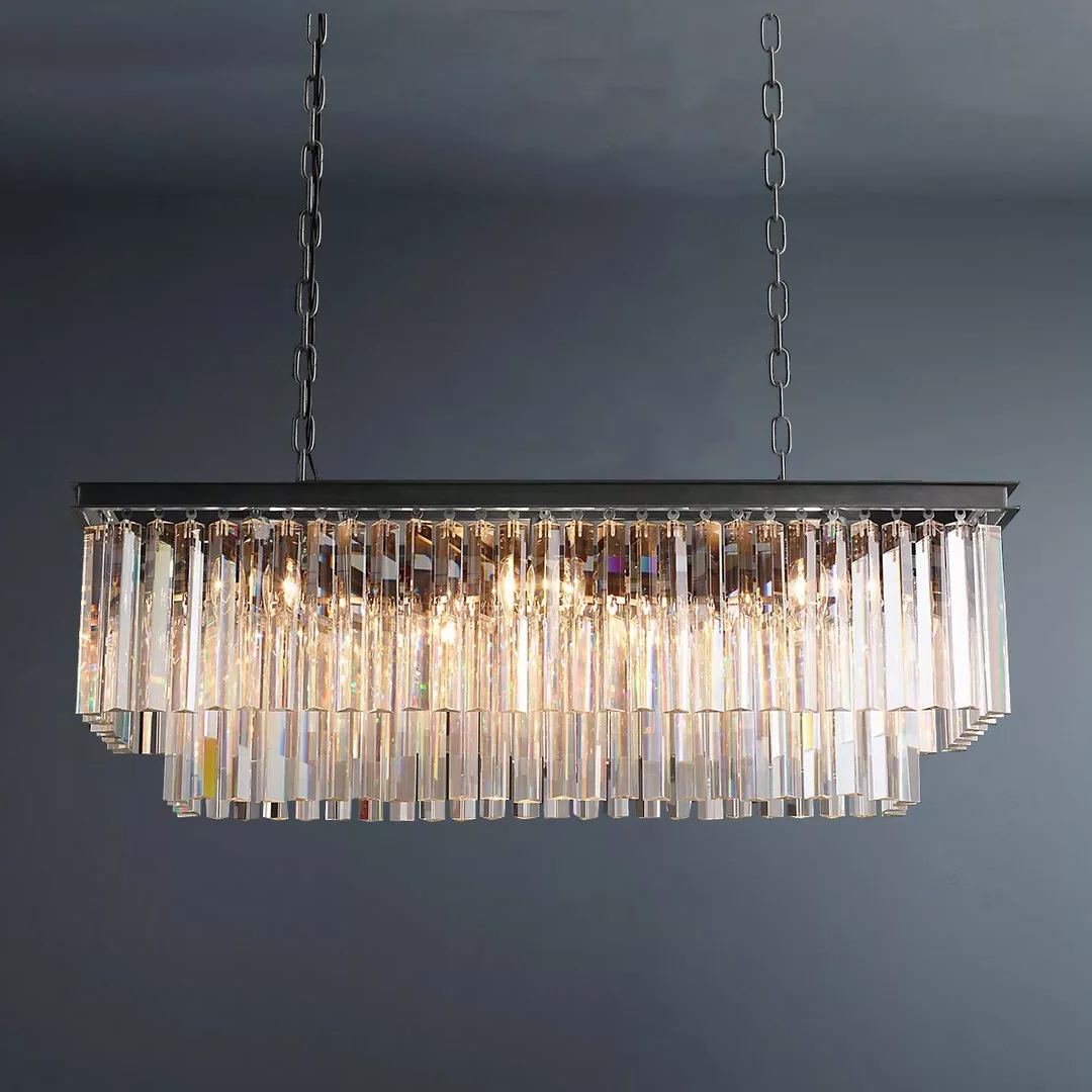 2-Tier Crystal 1920s Odeon Rectangular Chandelier L40"