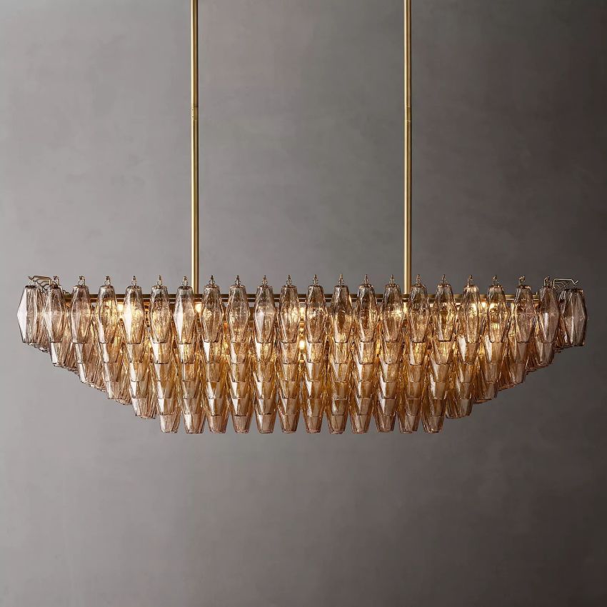 Mia Smoke Glass Tiered Rectangular Chandelier For Dinning Room-konalight