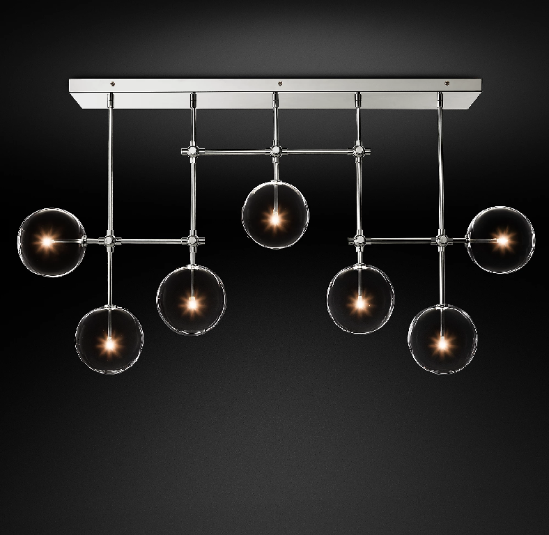 Fulcrum Glass globe mobile linear chandelier 60" For Living Room-konalight