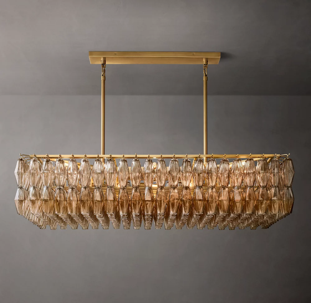 Mia Glass Rectangular Chandelier 54" For Dinning Room