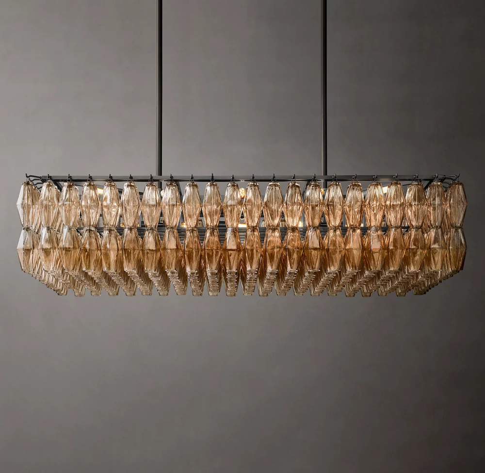 Mia Glass Rectangular Chandelier 54" For Dinning Room