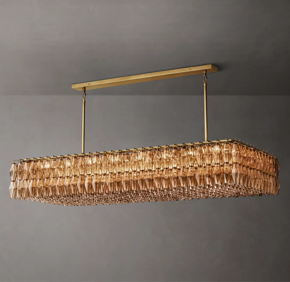 Luxurious 74-inch Mia Glass Rectangular Chandelier for Elegant Dining Rooms