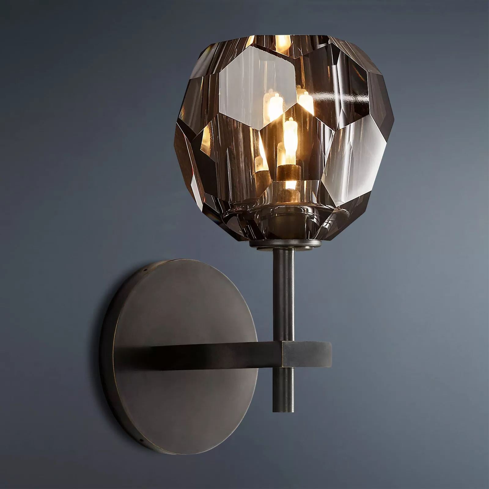 Elegant Crystal Ball Brass Wall Sconce - Modern Clear/Smoke Glass Light Fixture
