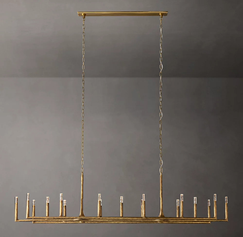 Luxurious 96-Inch 17-Light Linear Chandelier with Hand-Forged Metal Finish
