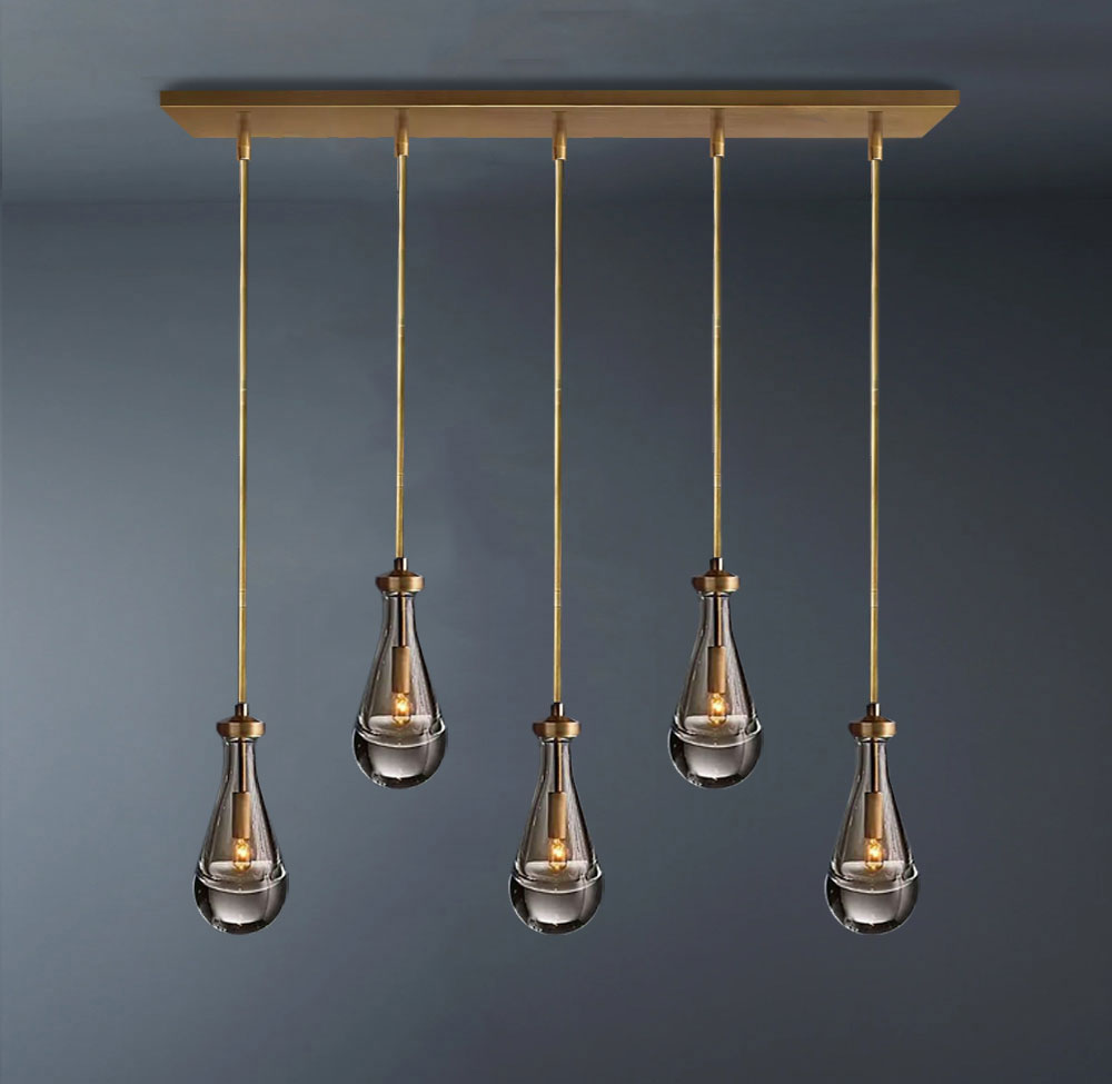Raindrop Rectangular 5-Light Rod Chandelier -konalight