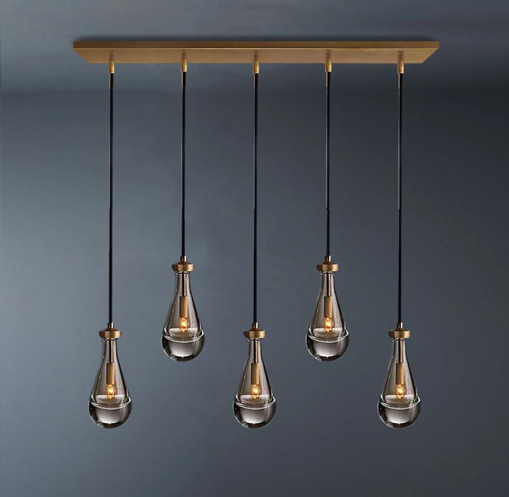 Raindrop Rectangular 5-Light Cord Chandelier