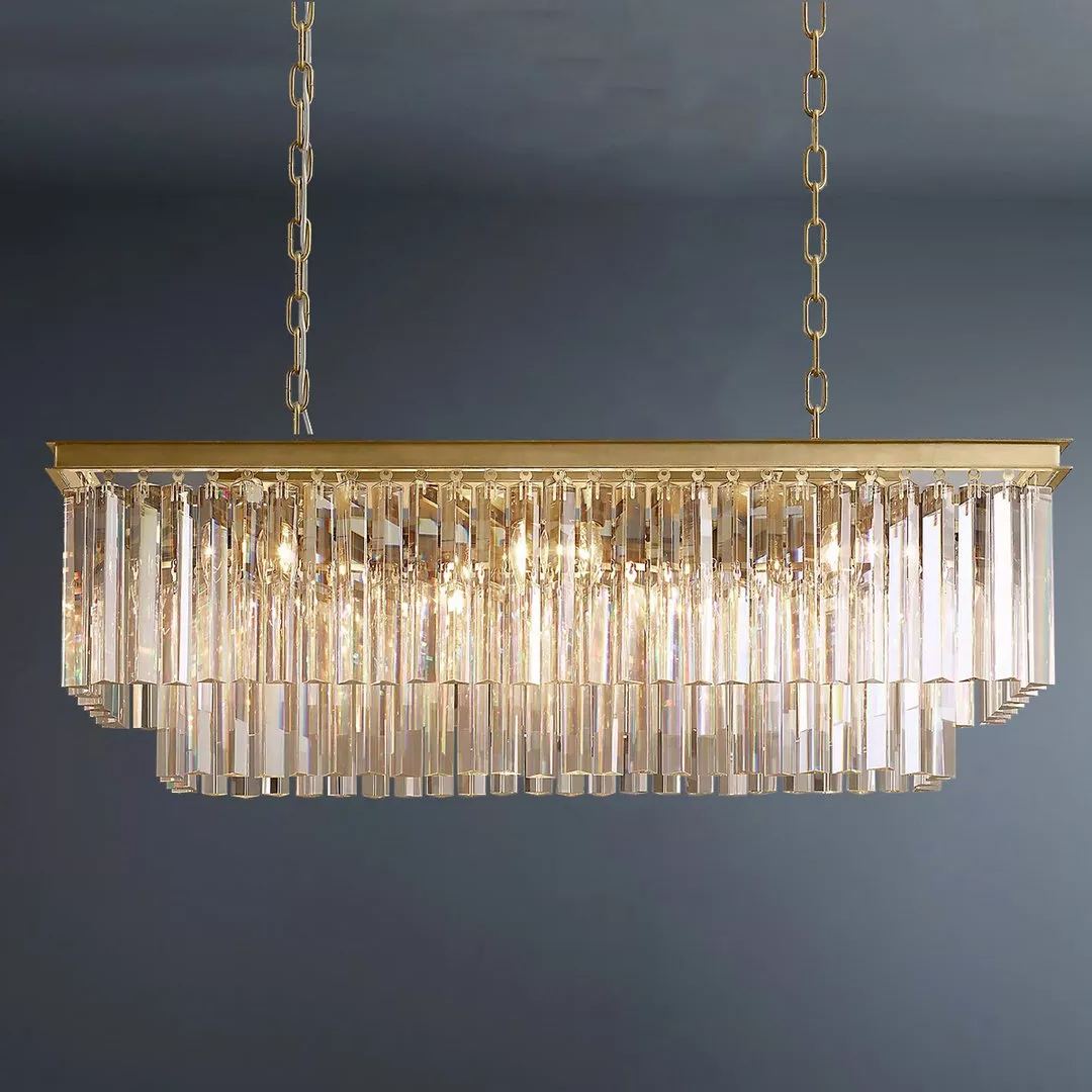 2-Tier Crystal 1920s Odeon Rectangular Chandelier L40"