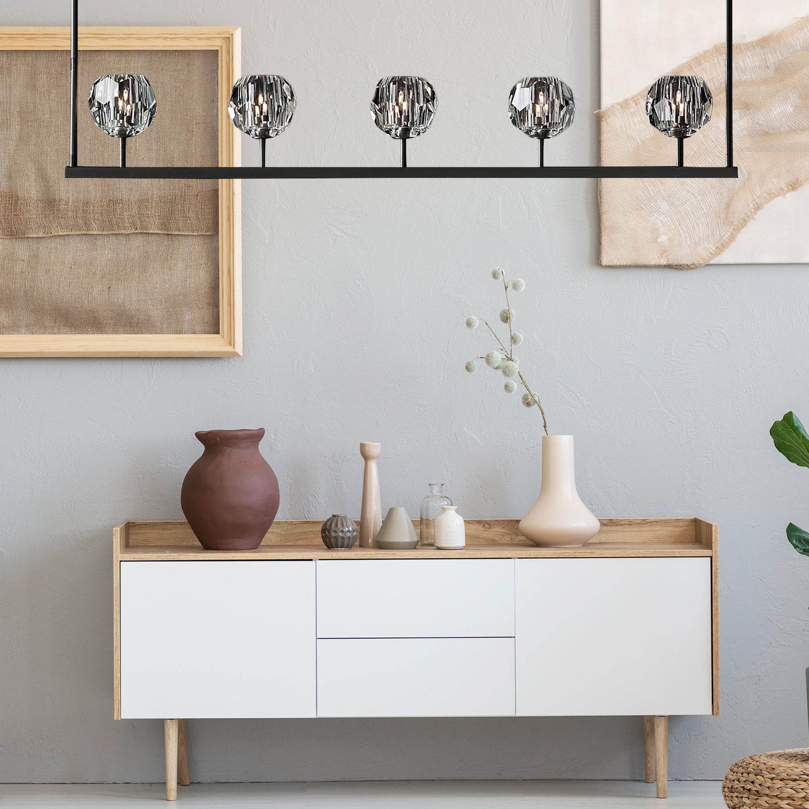 Boule De Crystal Ball Clear/Smoke Glass Linear Chandelier 48"