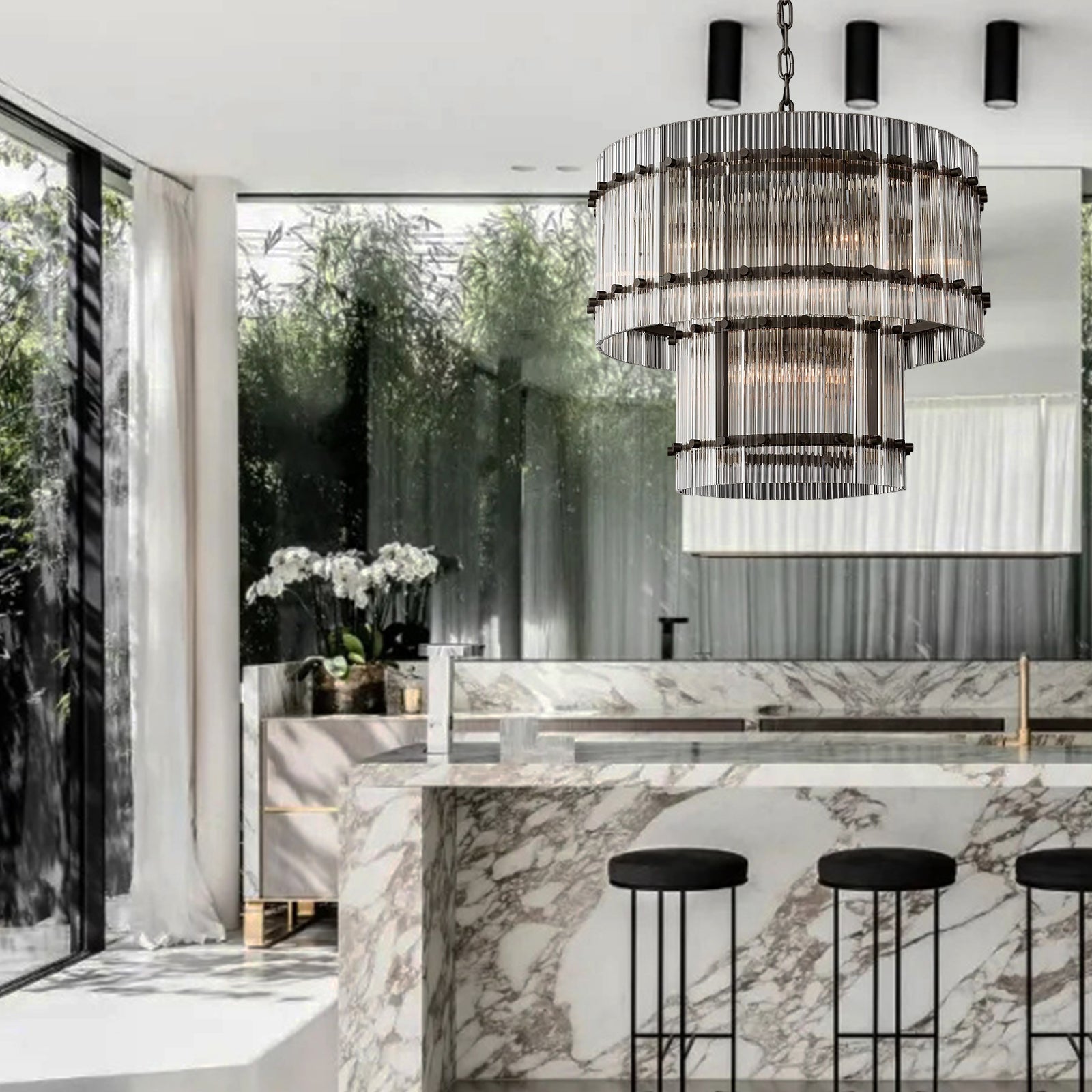 San Modern 2-Tier Round Chandelier 22" For Living Room-konalight