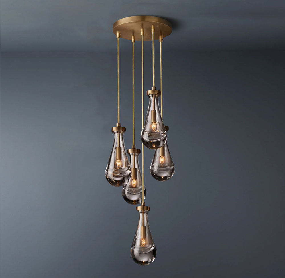 Raindrop Round 5-Lights Rod Chandelier-konalight
