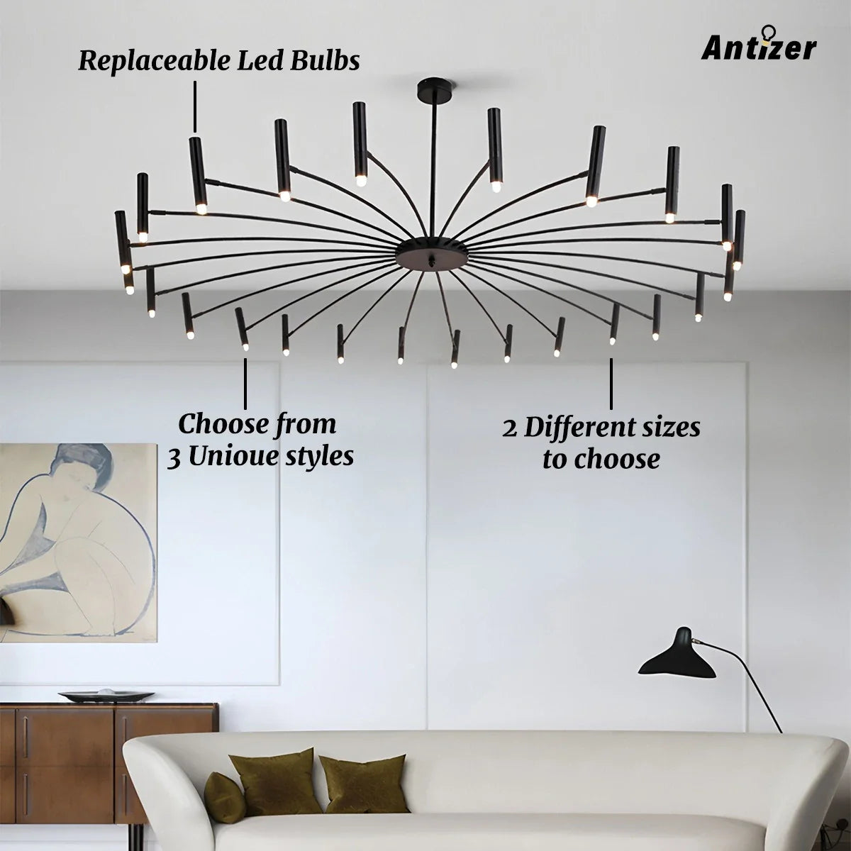 Eloer Modern Adjustable Candelabra Chandelier for Living Room