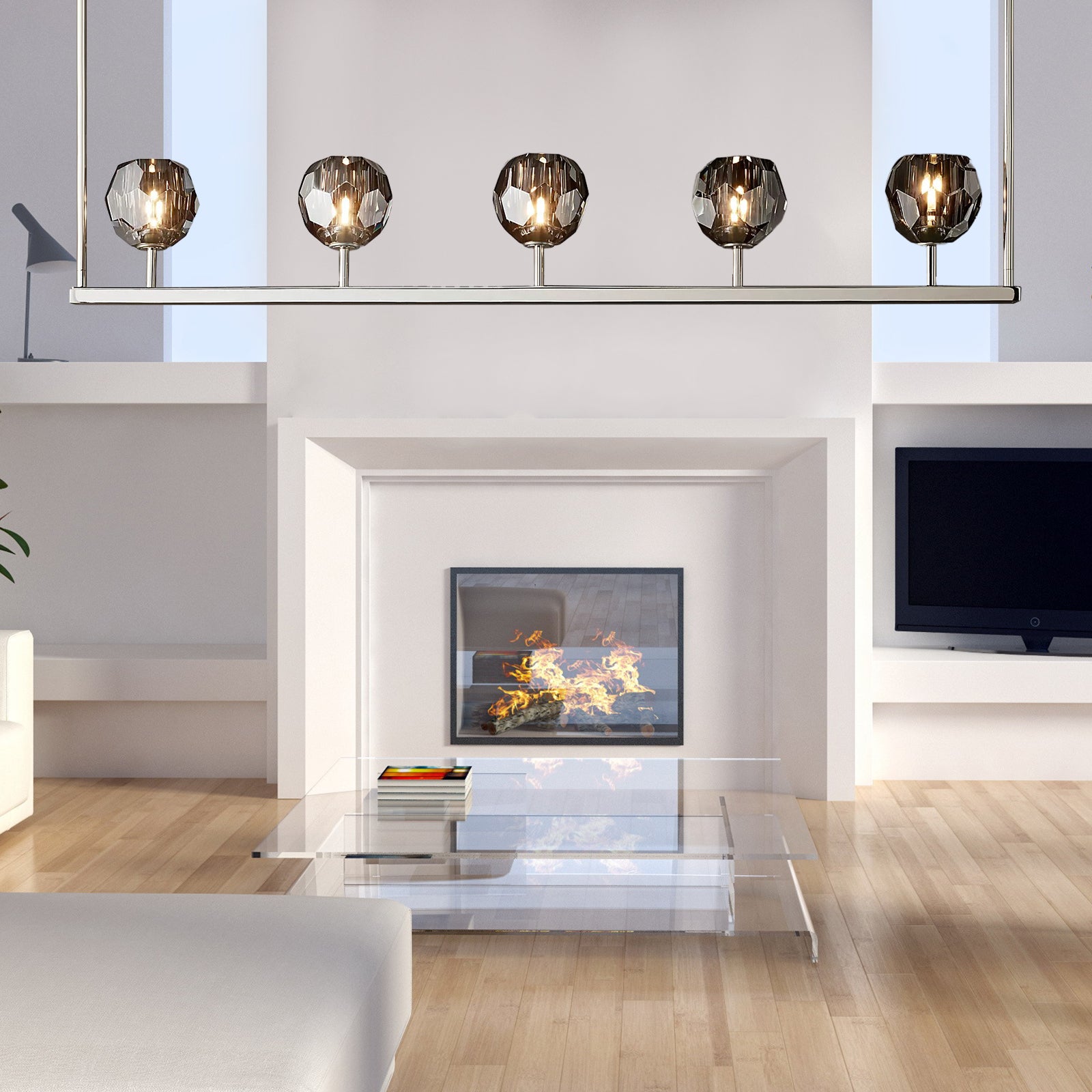 Boule De Crystal Ball Clear/Smoke Glass Linear Chandelier 48"