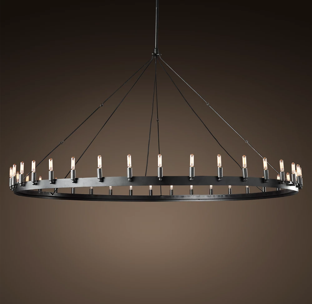 Camin Vintage Filament Round Chandelier 73" For Living Room