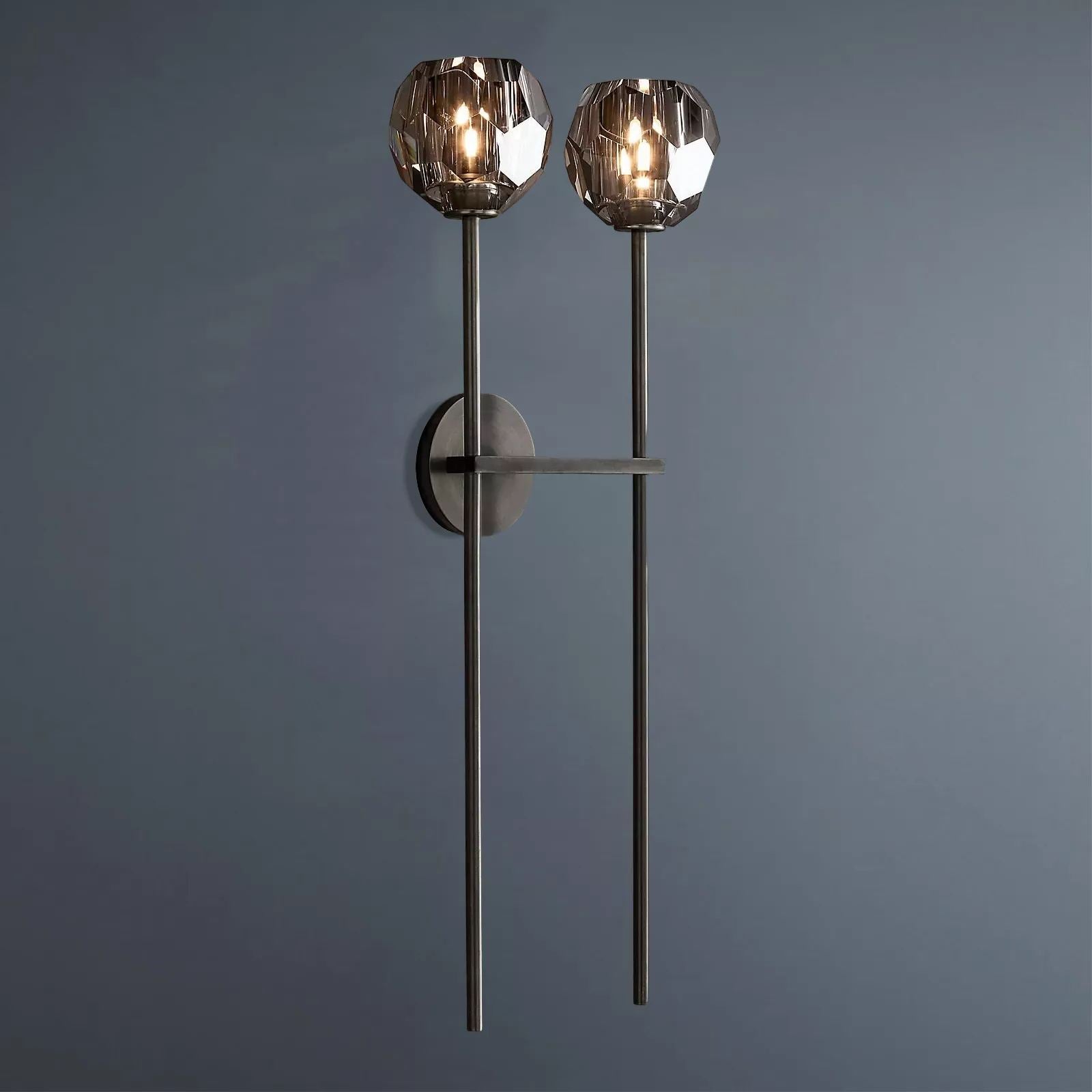 Boule De Crystal Ball Clear/Smoke Glass Grand Double Head Wall Sconce-konalight