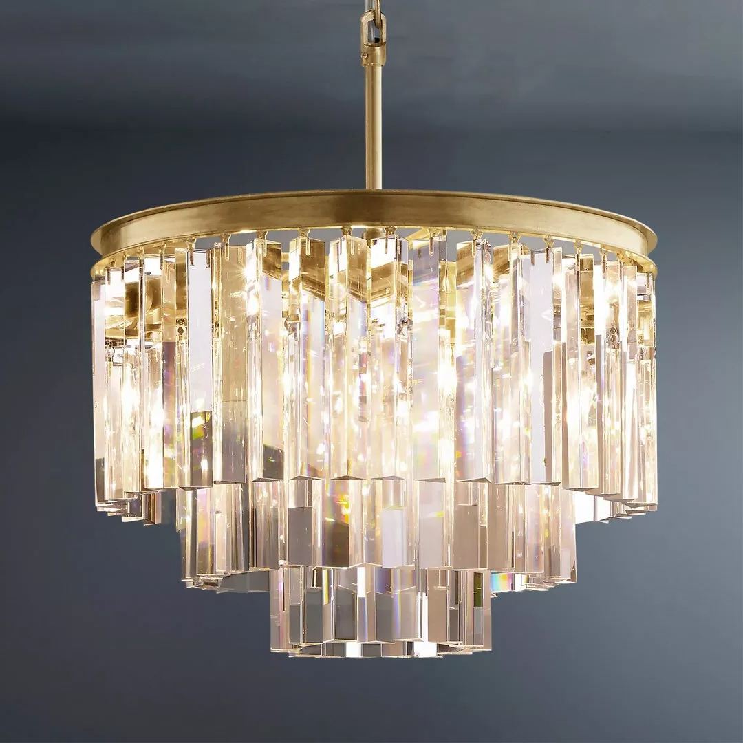 Multi-tier Crystal 1920s Odeon Round Chandelier Modern Lighting D20"