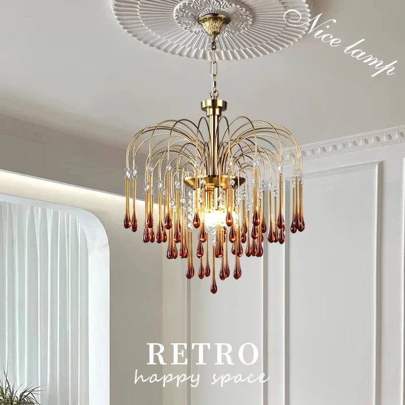 Eloer French Retro Water Drop Glass Chandelier