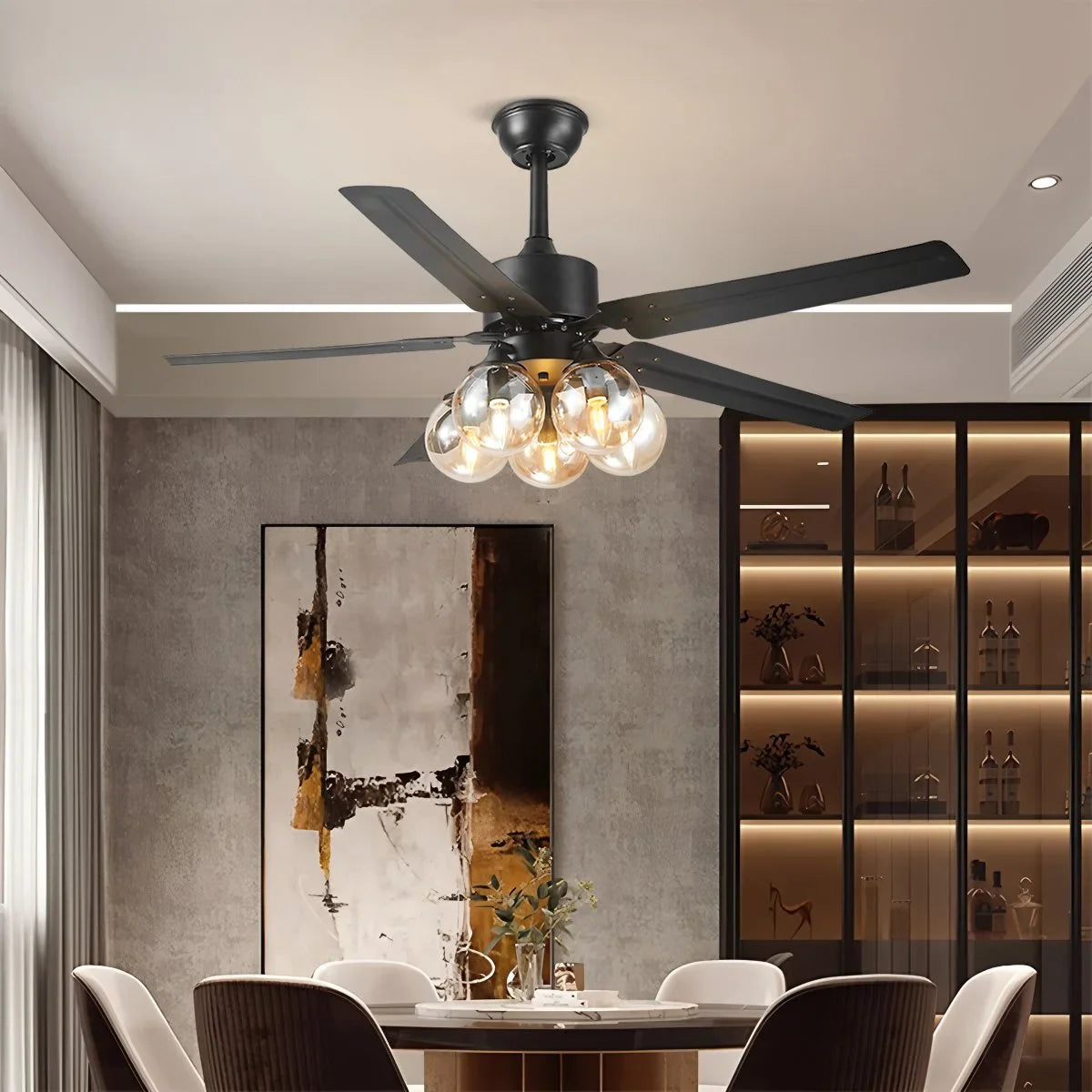 Eloer American Retro Glass Globe Ceiling Fan Light