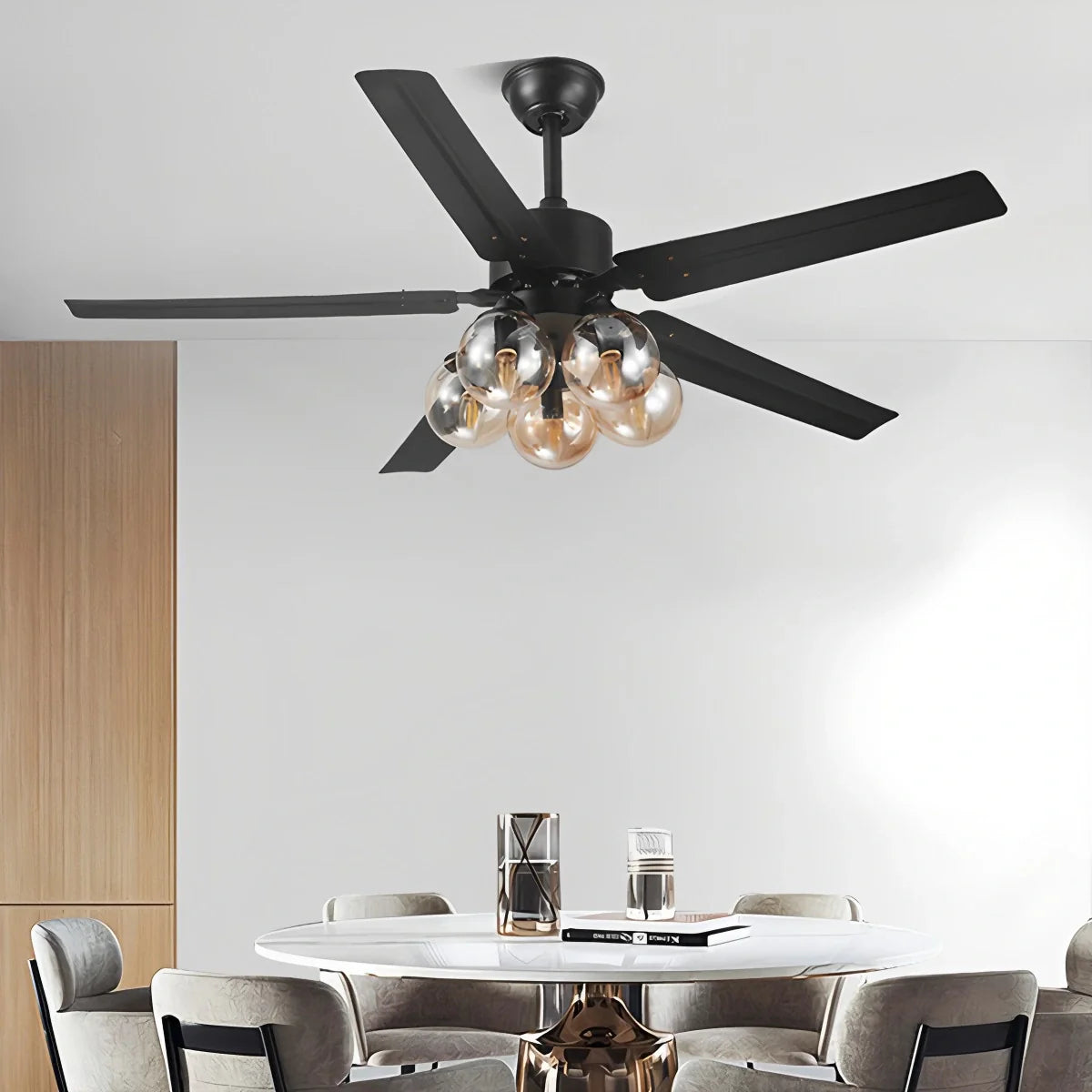 Eloer American Retro Glass Globe Ceiling Fan Light