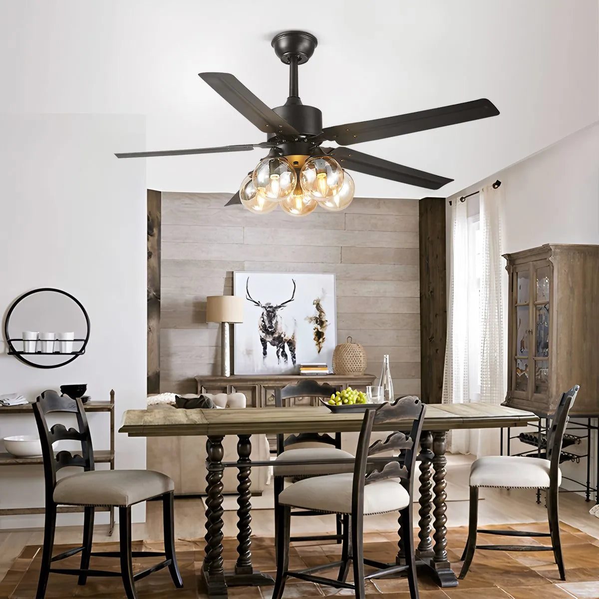 Eloer American Retro Glass Globe Ceiling Fan Light