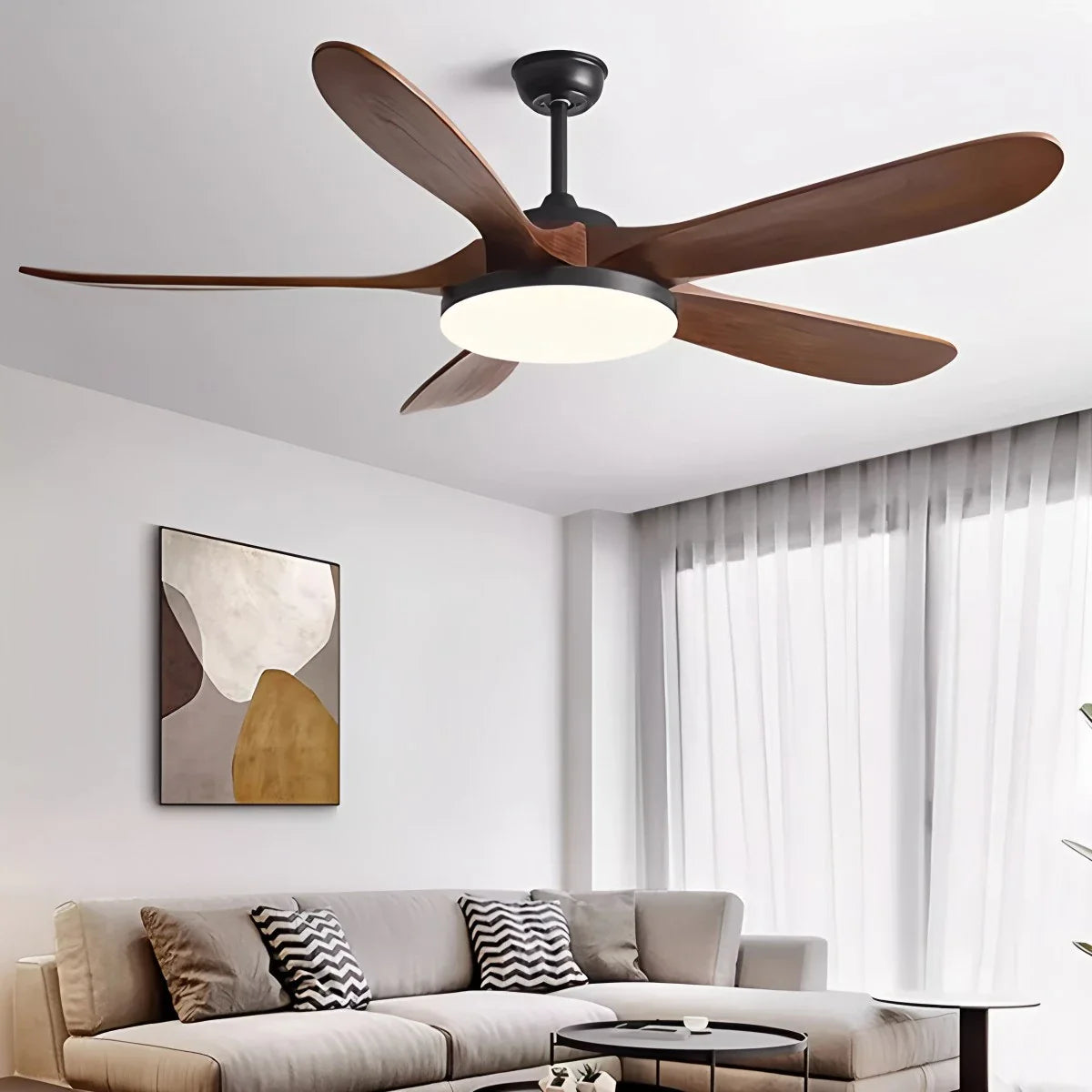 Eloer 5-leaf Solid Wood Ceiling Fan Light