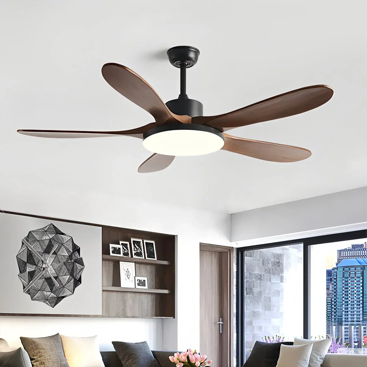 Eloer 5-leaf Solid Wood Ceiling Fan Light