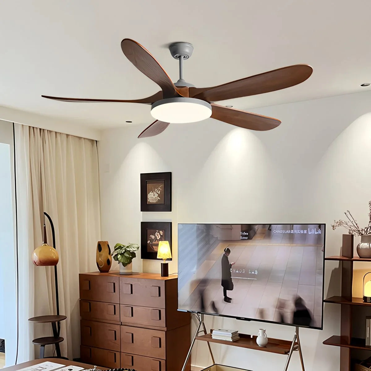 Eloer 5-leaf Solid Wood Ceiling Fan Light