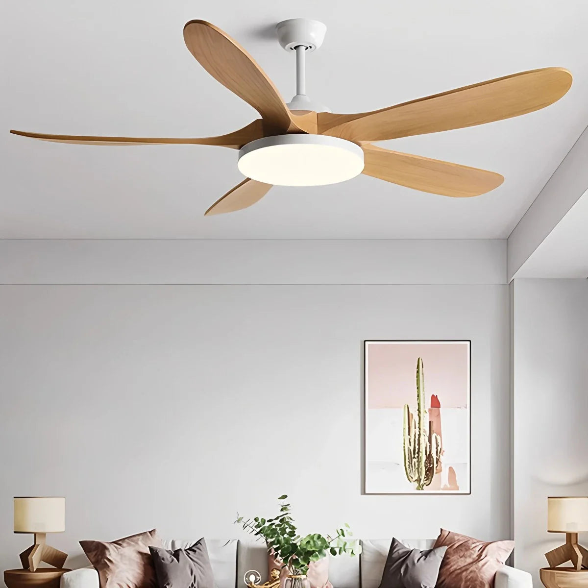 Eloer 5-leaf Solid Wood Ceiling Fan Light