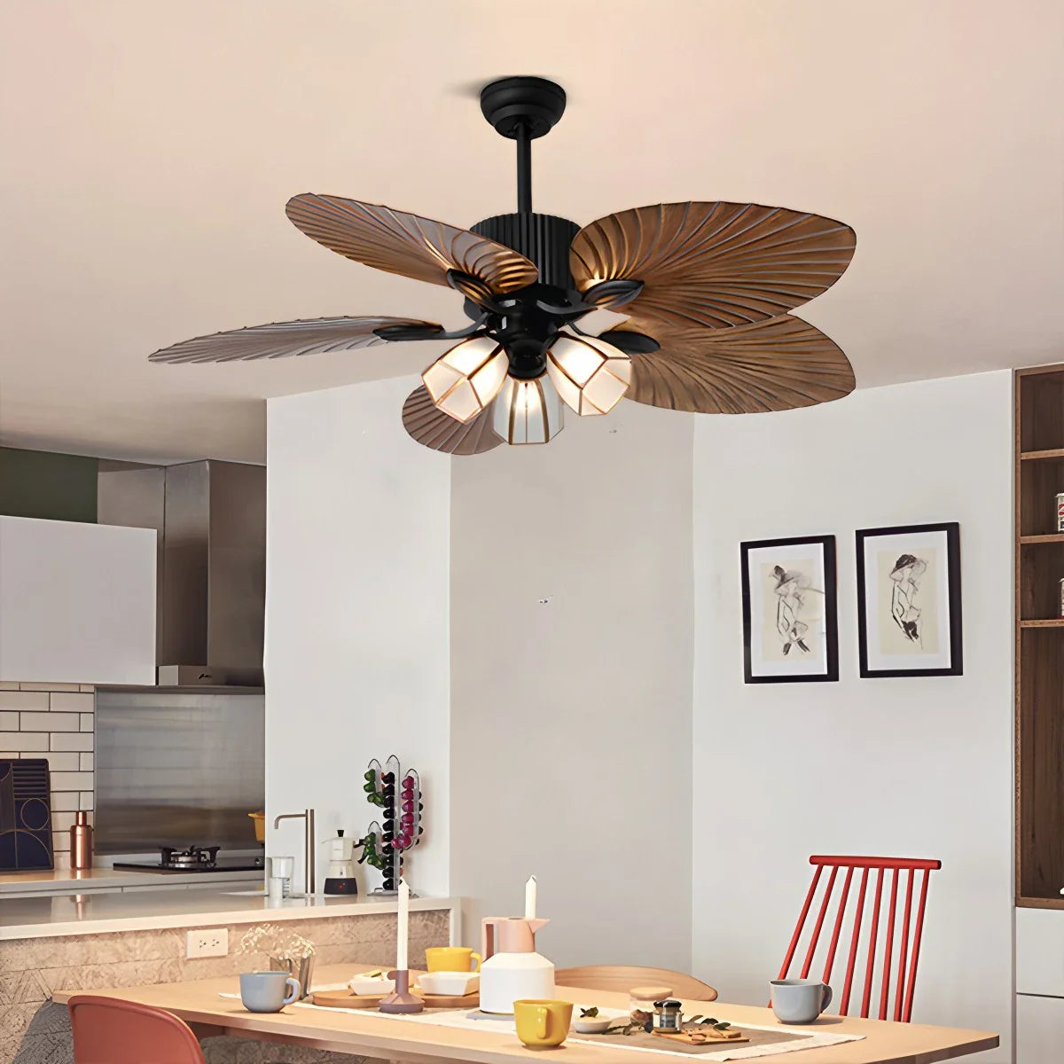 Eloer Tropical Palm Leaves Ceiling Fan with Light