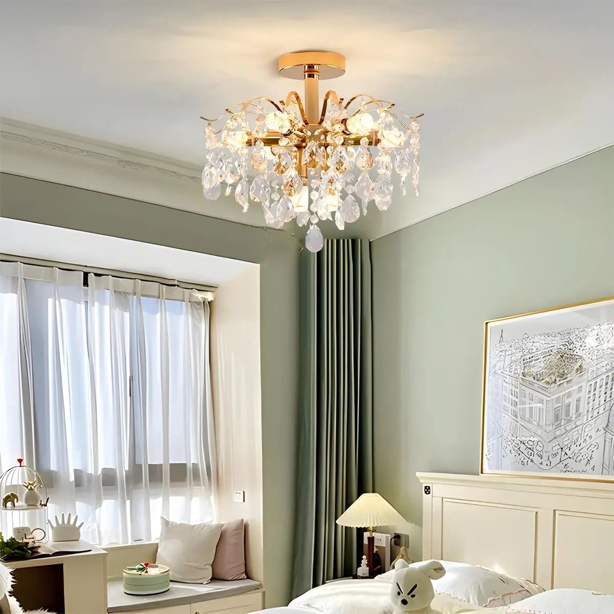 Eloer French Vintage Crystal Ceiling Chandelier