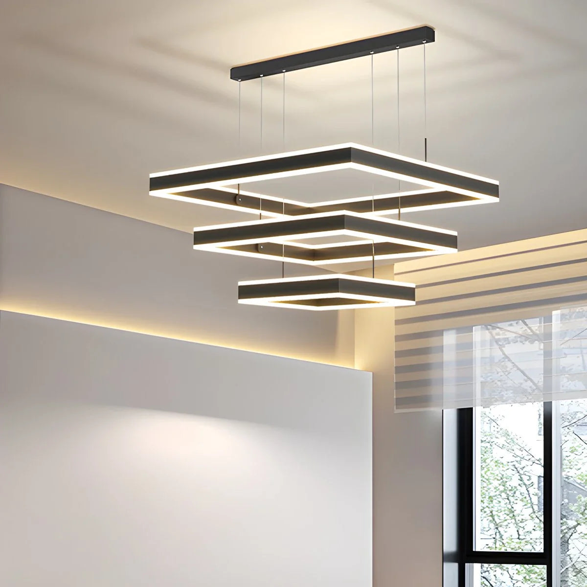 Eloer Tiered Black Square Pendant Lamp for Living Room