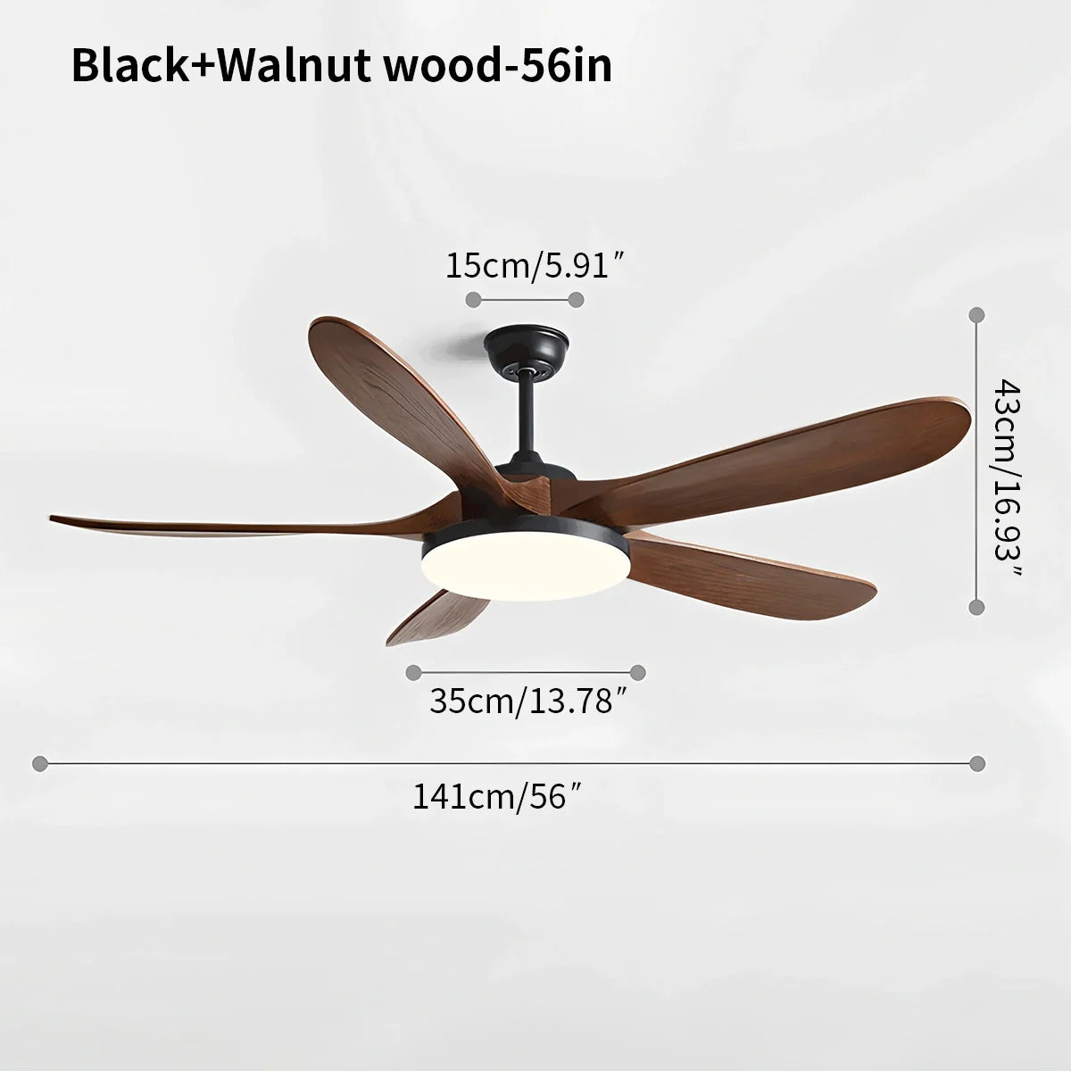 Eloer 5-leaf Solid Wood Ceiling Fan Light
