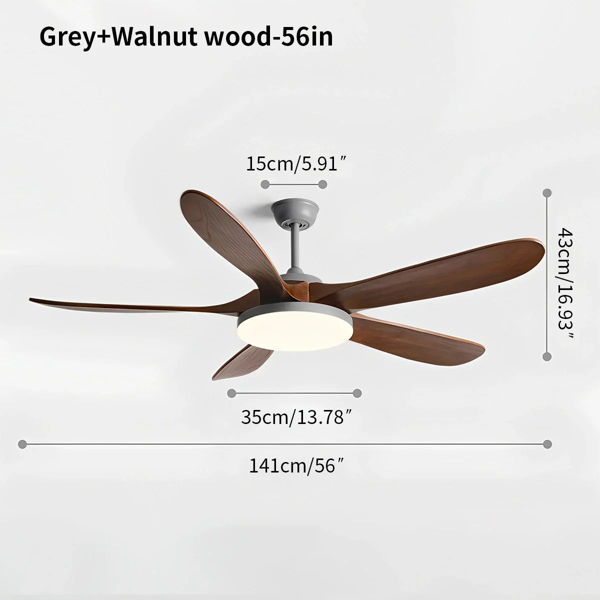 Eloer 5-leaf Solid Wood Ceiling Fan Light