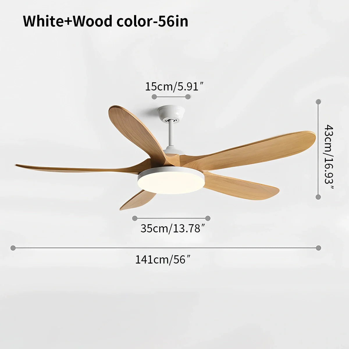 Eloer 5-leaf Solid Wood Ceiling Fan Light