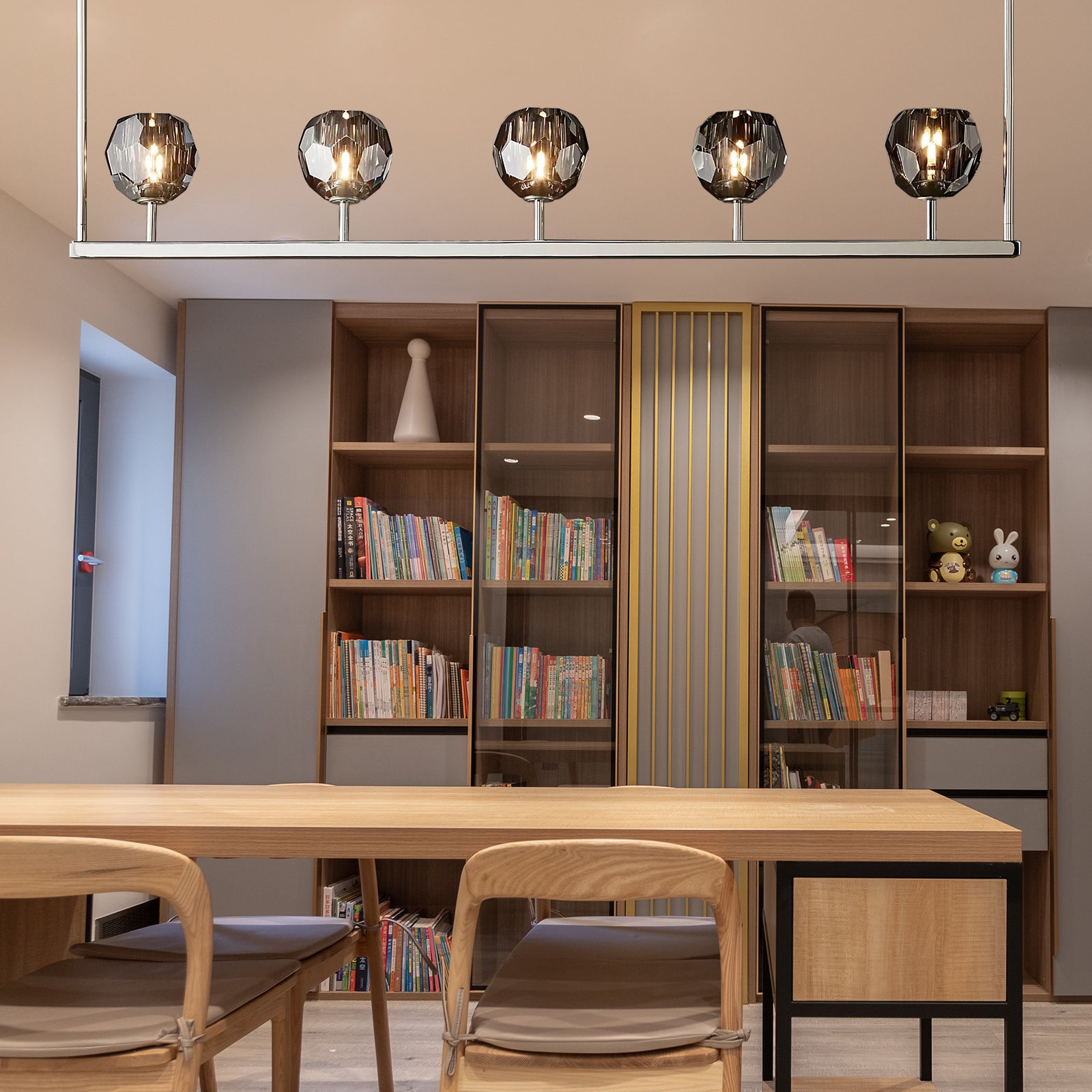 Boule De Crystal Ball Clear/Smoke Glass Linear Chandelier 48"