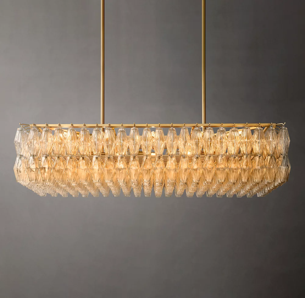 Mia Glass Rectangular Chandelier 54" For Dinning Room