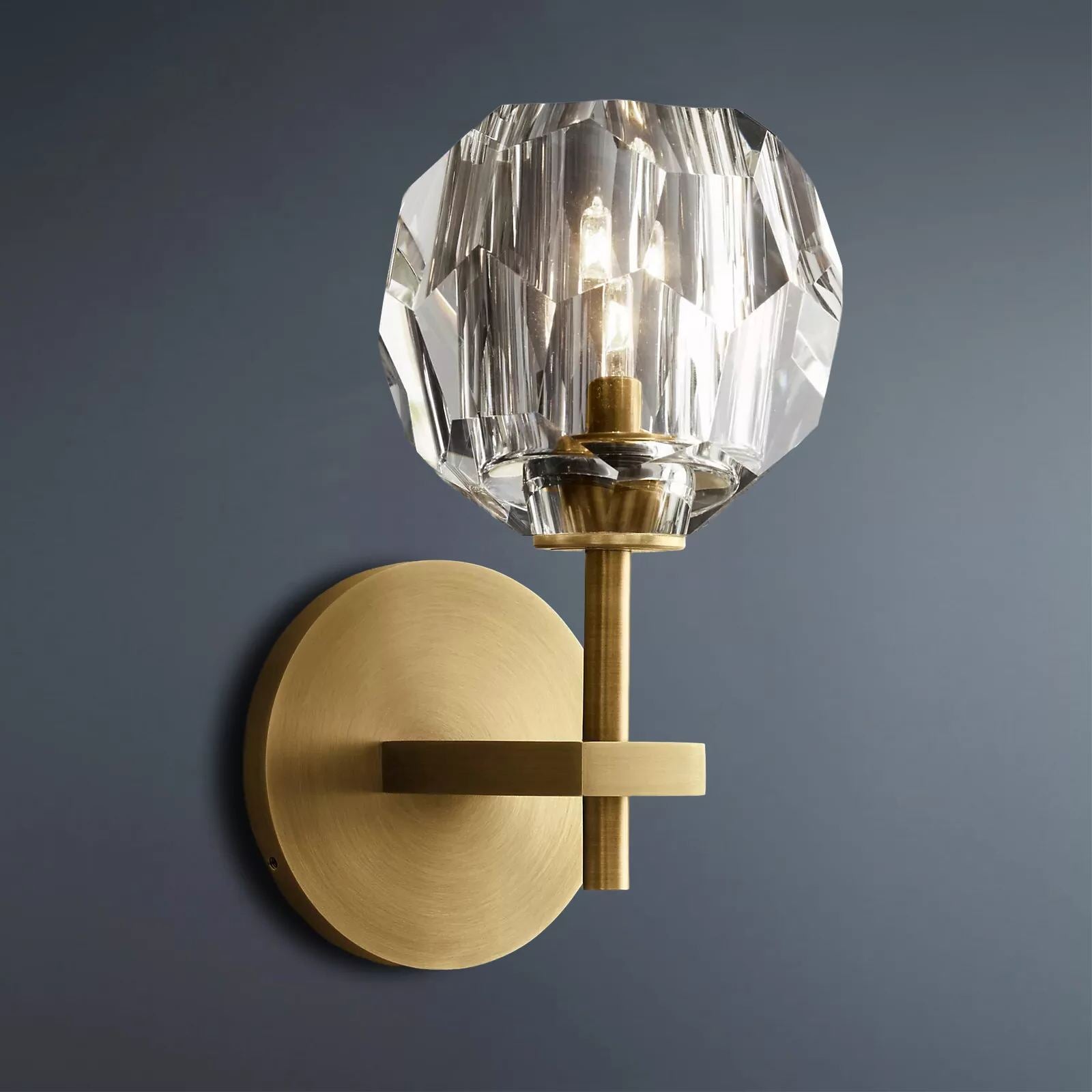 Elegant Crystal Ball Brass Wall Sconce - Modern Clear/Smoke Glass Light Fixture