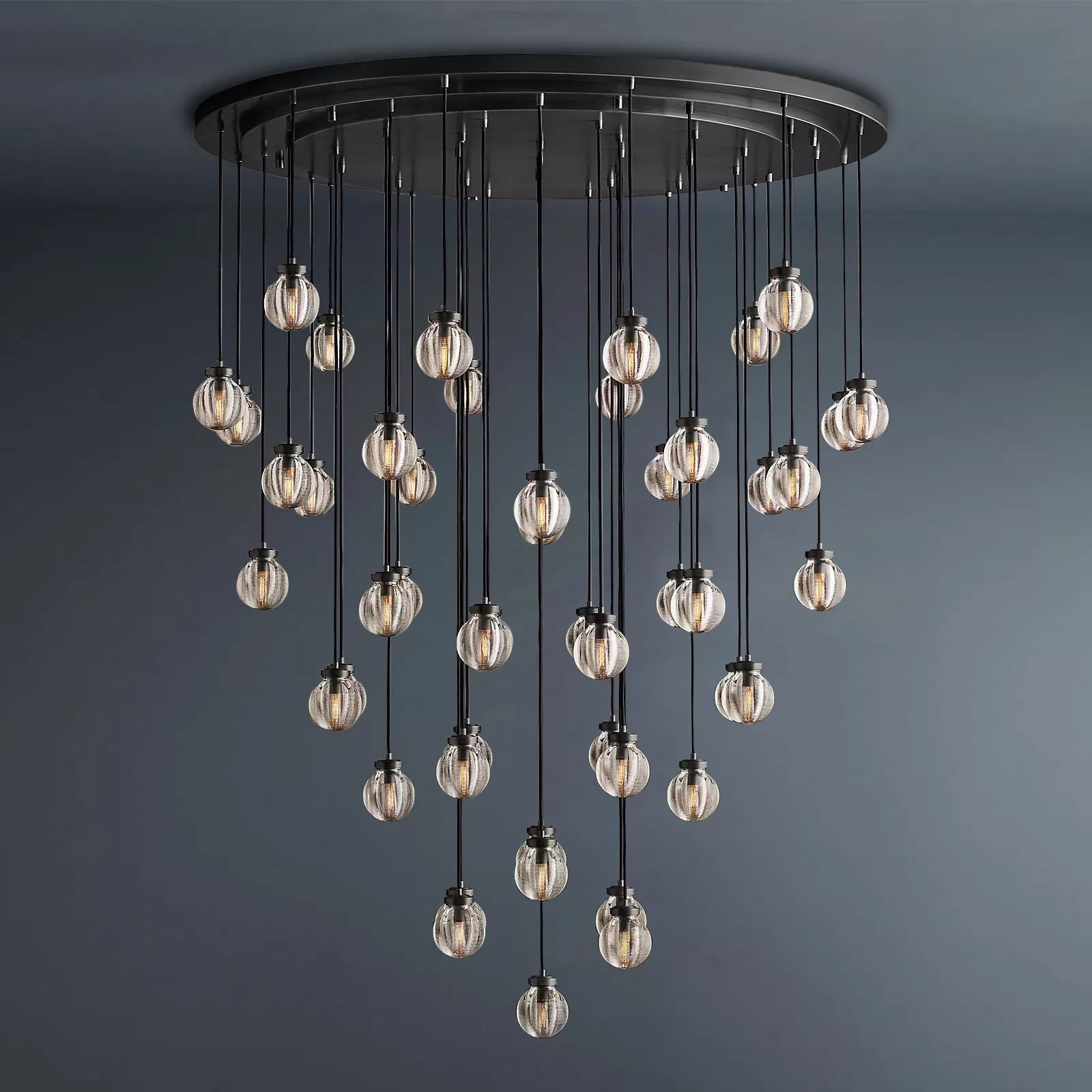 Pearl Round Chandelier Vintage Light Fixture 60"