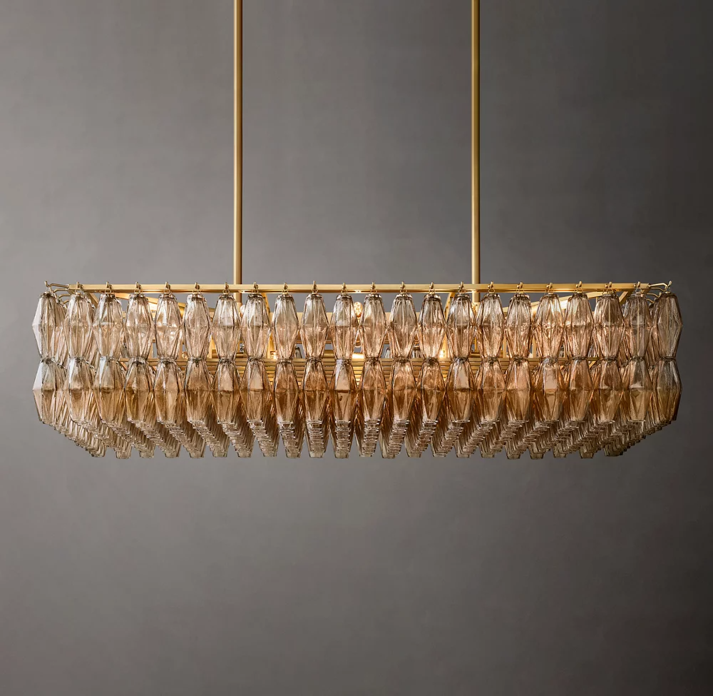 Mia Glass Rectangular Chandelier 54" For Dinning Room