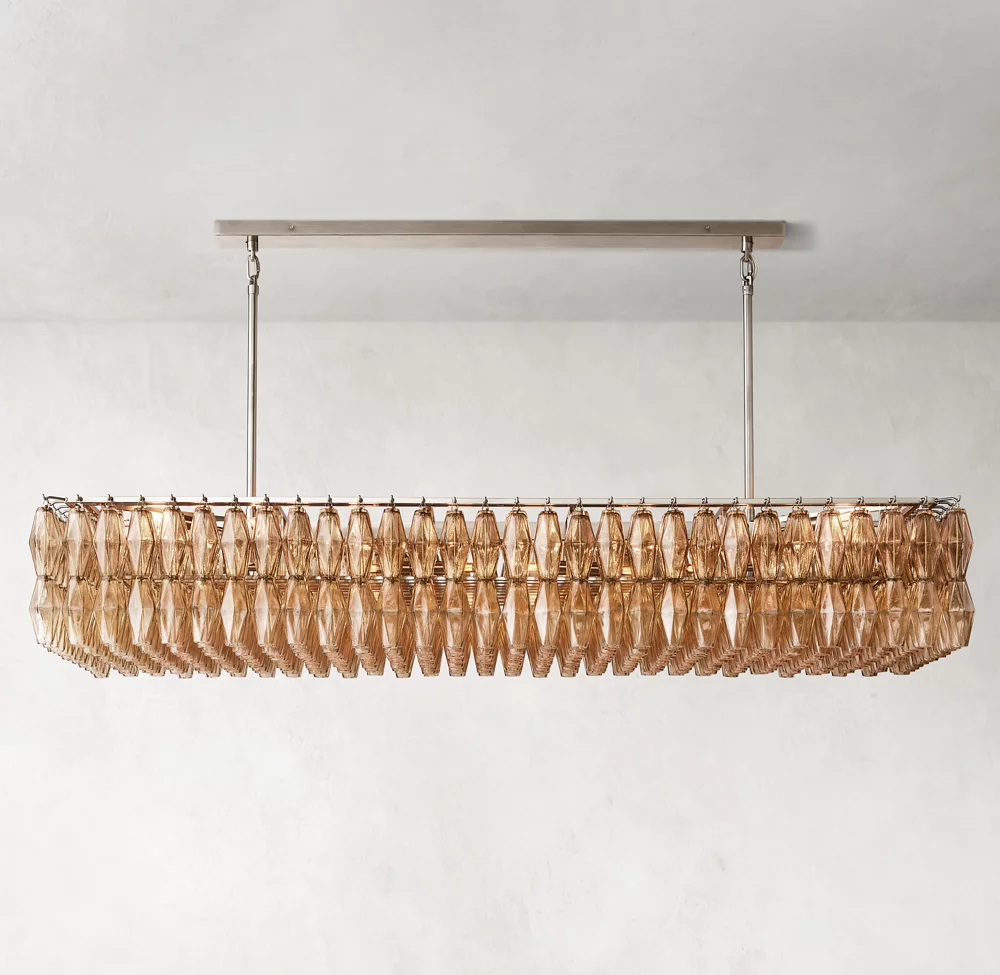 Luxurious 74-inch Mia Glass Rectangular Chandelier for Elegant Dining Rooms